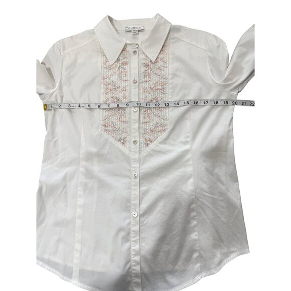 St. John Sport Button-Up Shirt Embroidered Floral Detail Top White Womens Size L - Picture 6 of 9